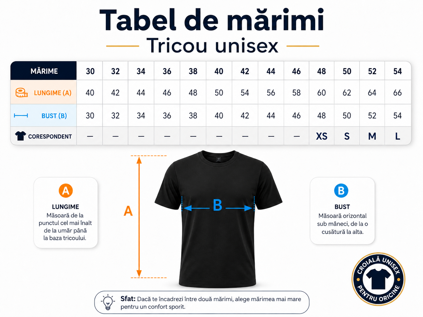 Tabel de mărimi pentru Cămașă Explo Copii - Unisex